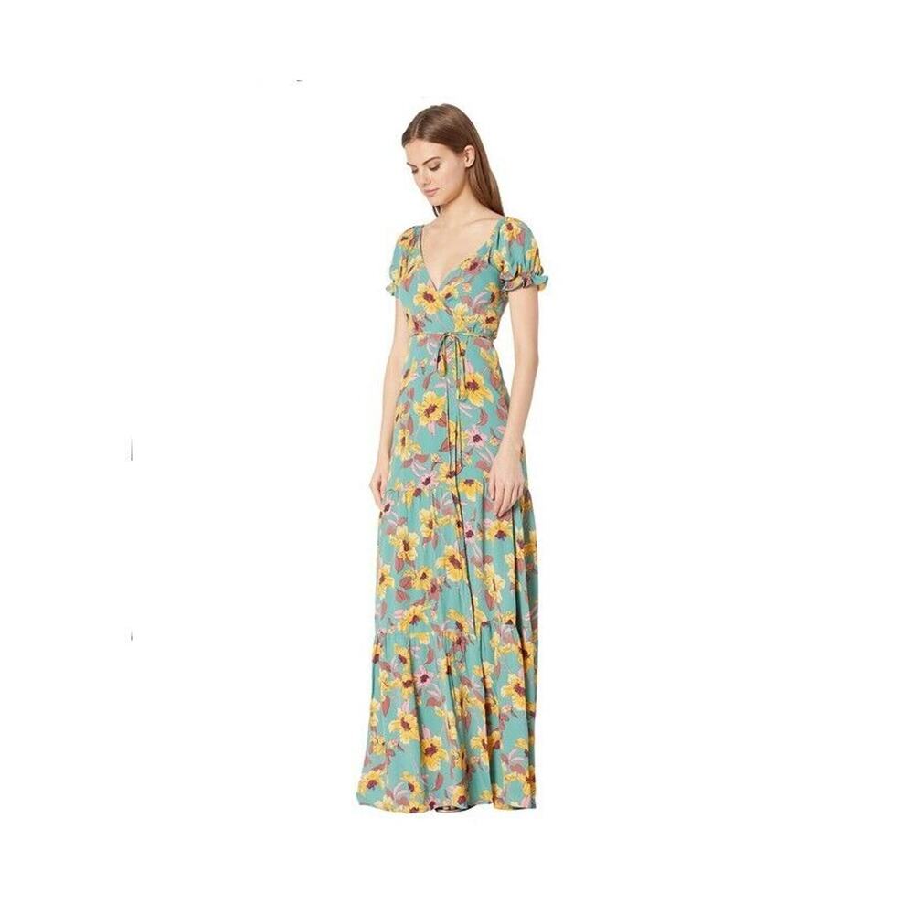 Flynn Skye Annabelle Wrap Maxi Dress Floral Green Size S